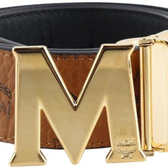 MCM Brown Antique M Visetos Reversible Belt
